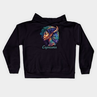 Black Capricorn Zodiac Sign Woman Kids Hoodie